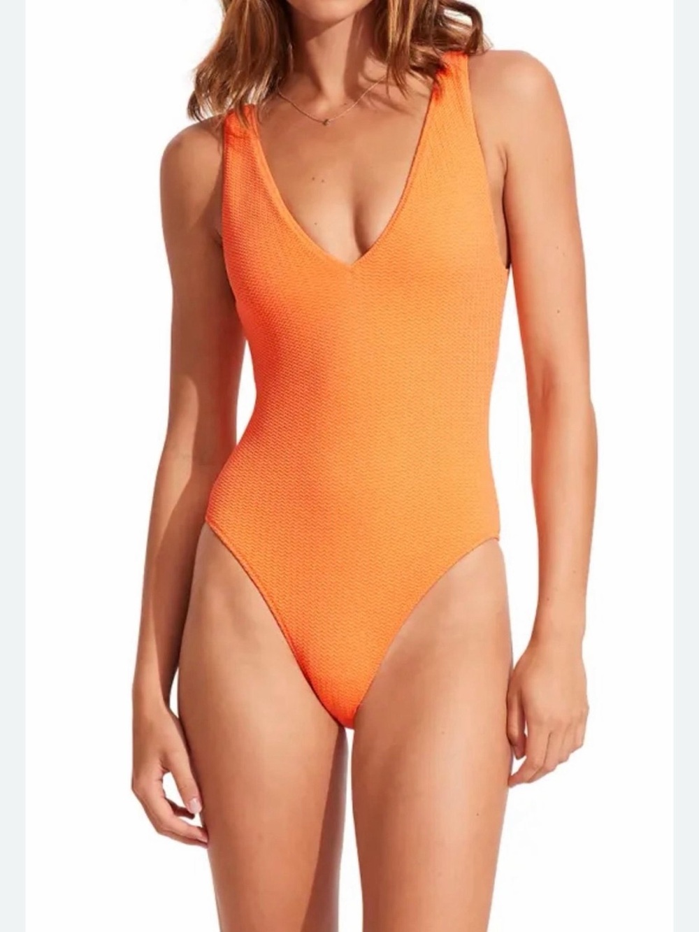 Jessica Simpson Textured Orange One-Piece Swimsuit